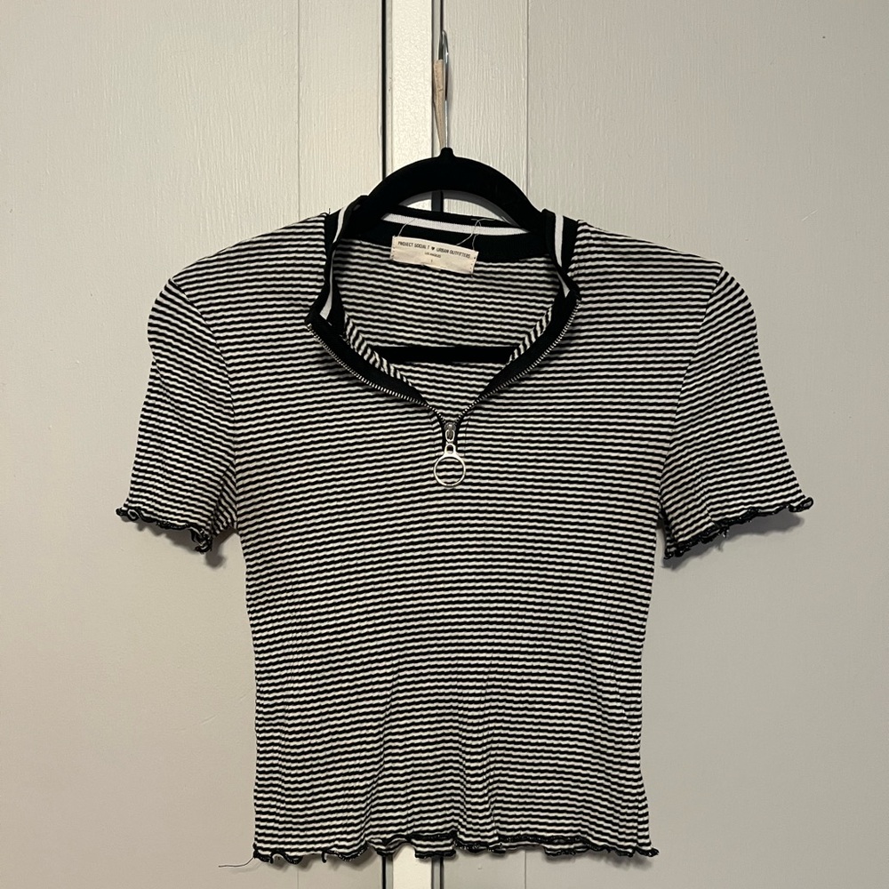 Project Social T Striped Polo Crop Top